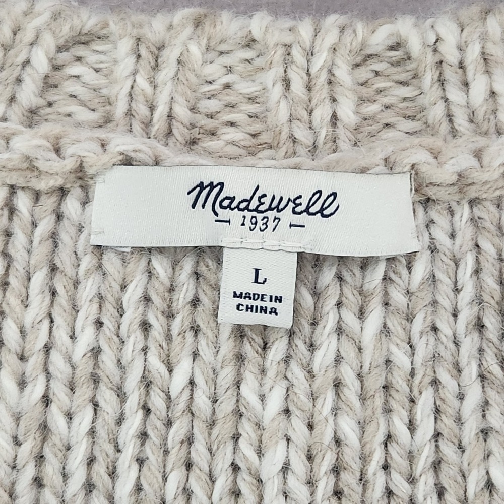 womens MADEWELL crewneck Cable-Knit Sweater sz L beige/oatmeal Alpaca/Wool blend - Picture 2 of 8